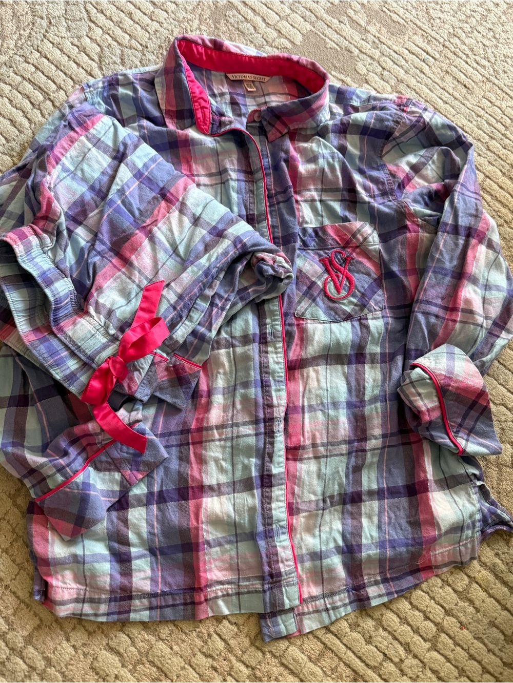 Victoria's Secret Plaid Pajama Set Pink, Purple & Light Blue